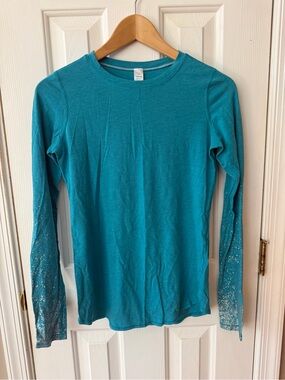 Ivivva by Lululemon Teal Silver Paint Splatter Long Sleeve Top Size 14 Youth